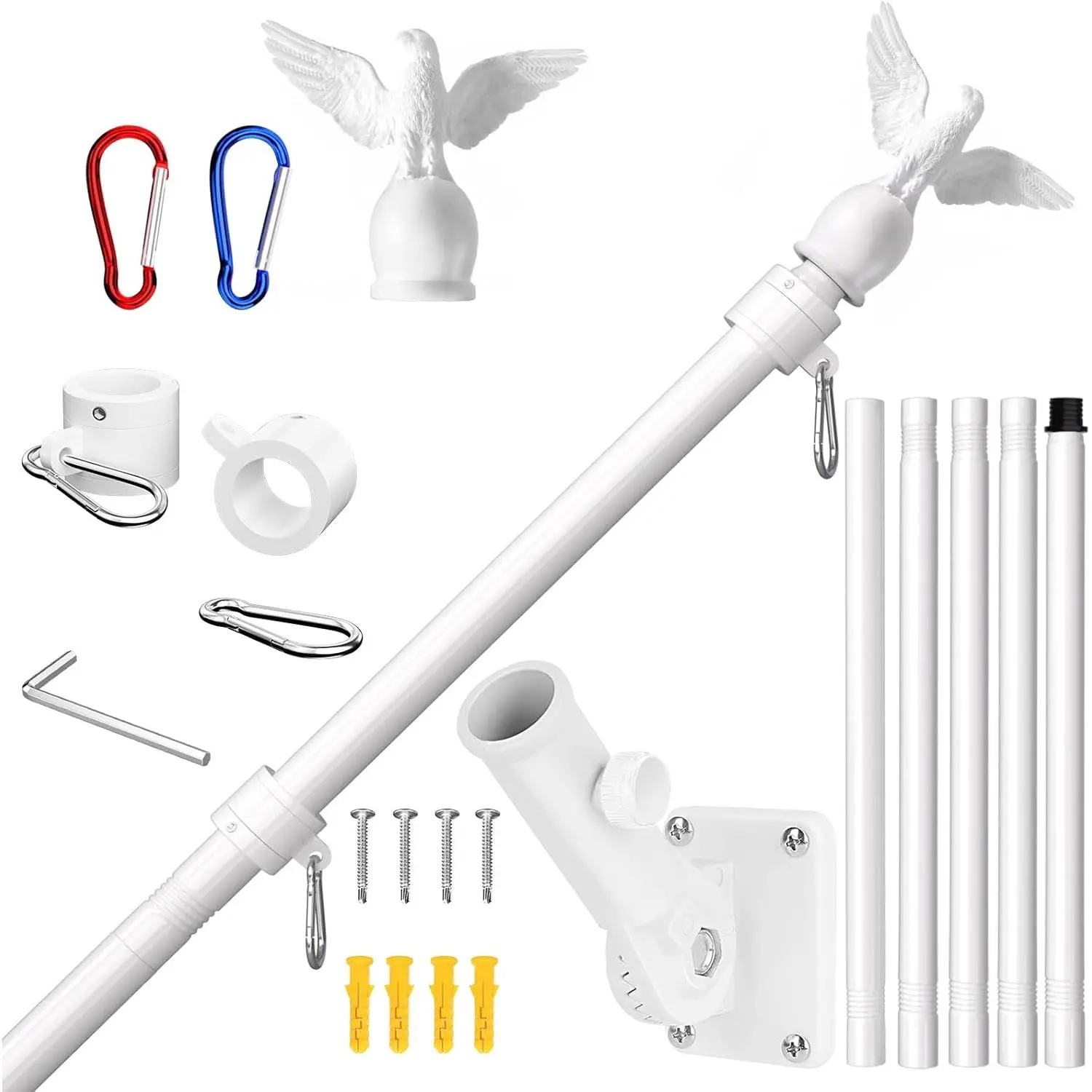 6FT Flag Pole for Outside House with Adjustable Bracket, Upgrade Stainless Steel  Free Flagpole, Heavy Duty House Flag Pole Kit for 3x5 Flags for Residential, Outdoor or Porch, White