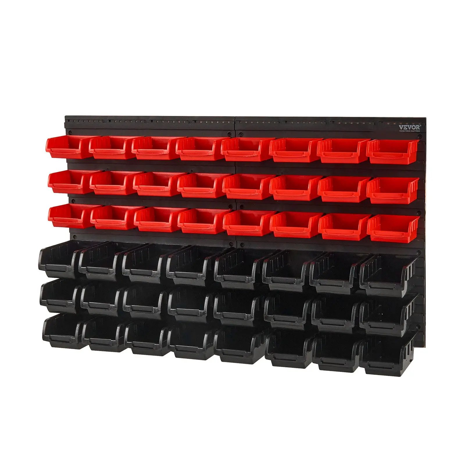 【Summerfinds】VEVOR Wall Mounted Plastic Storage Bins & Boxes, 48-Bin Expandable Parts Rack Organizer with Wall Panels, Tool Organizer for Nuts, Bolts, Small Parts, Laundry Supplies, Black and Red