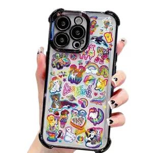 L-Lisa Frank Vibrant Label Phone Cover for Samsung Galaxy & iPhone Shock-Resistant Clear TPU Case with Animal Design Personalized Casing Protection Protective Colorful Smartphone Shockproof Cellphone Screen Protector White