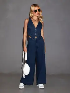 Women's Casual Fashion Street Denim Set for Spring & Summer, Stylish with Button Fly Closure for Everyday Wear