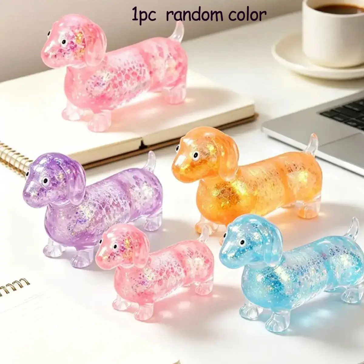 Squishies Anxiety Fidgets - Upgraded Decompression Squeeze Sparkly Dachshund Gel Stretch Balls, Cute Mini Sausage Dog Stress Relief Toys with Faces, Gifts for Kids Glitter Squishy summerwins