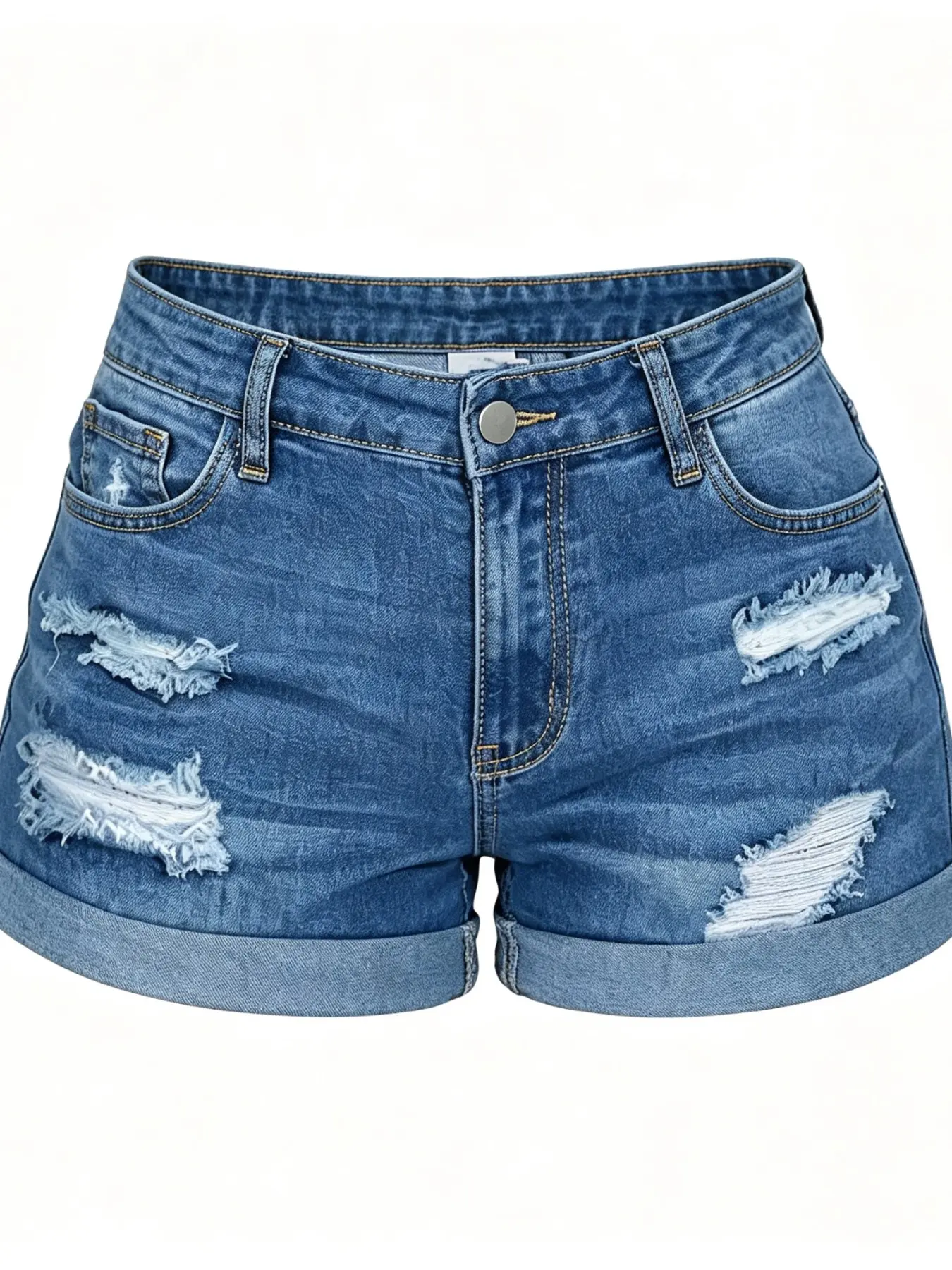 Women's High Waisted Distressed Washed Rolled Hem Fitted Denim Shorts, Casual Chic Summer Beach Vacation, Trendy Women's Fashion, Beach Shorts Clothes
