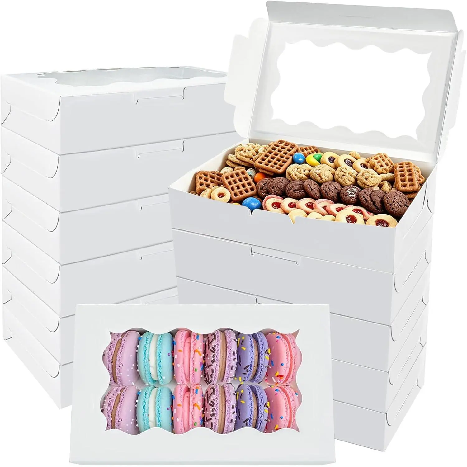 20 Pack White Cookie Boxes with Clear Window, 7" x 4 3/8" x 1 1/2" Bakery  Boxes for Dessert, Donuts, Pie, Candy, Macaroon