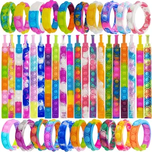 60Pcs Pop Bracelet Bubble Fidget Toys, Hand Finger Press Multicolor Silicone Wristband Toy for Classroom Prizes, Stress Reliever Fidget Bulk for Kids and Adultsfidget toys