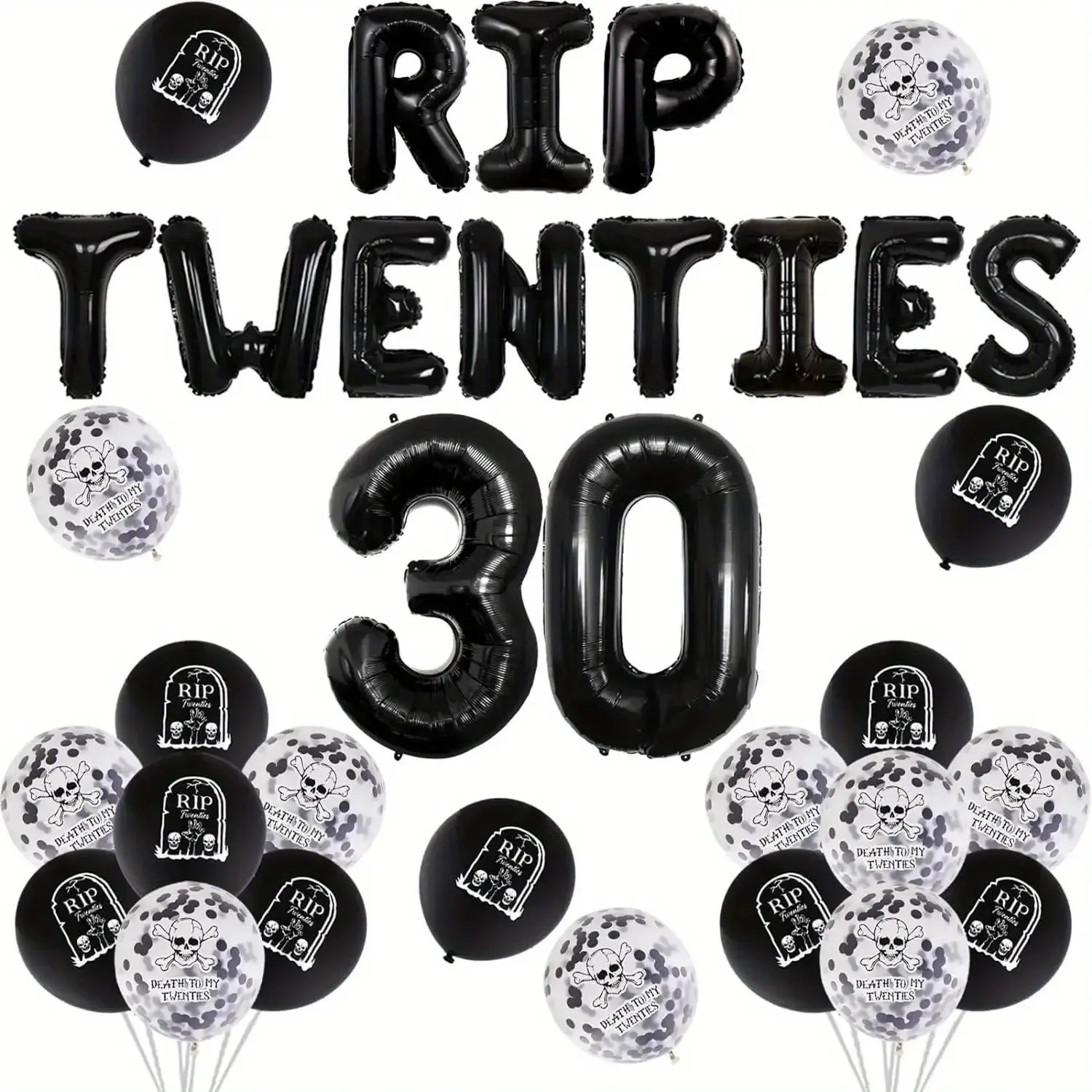 1Set 30th Birthday Decorations Black Rip Twenties Decorations for Women Men Black Rip to My 20s Balloons Death to My Twenties Balloons Black 30 Foil Balloon for Him Her Funny Thirty Birthday Party