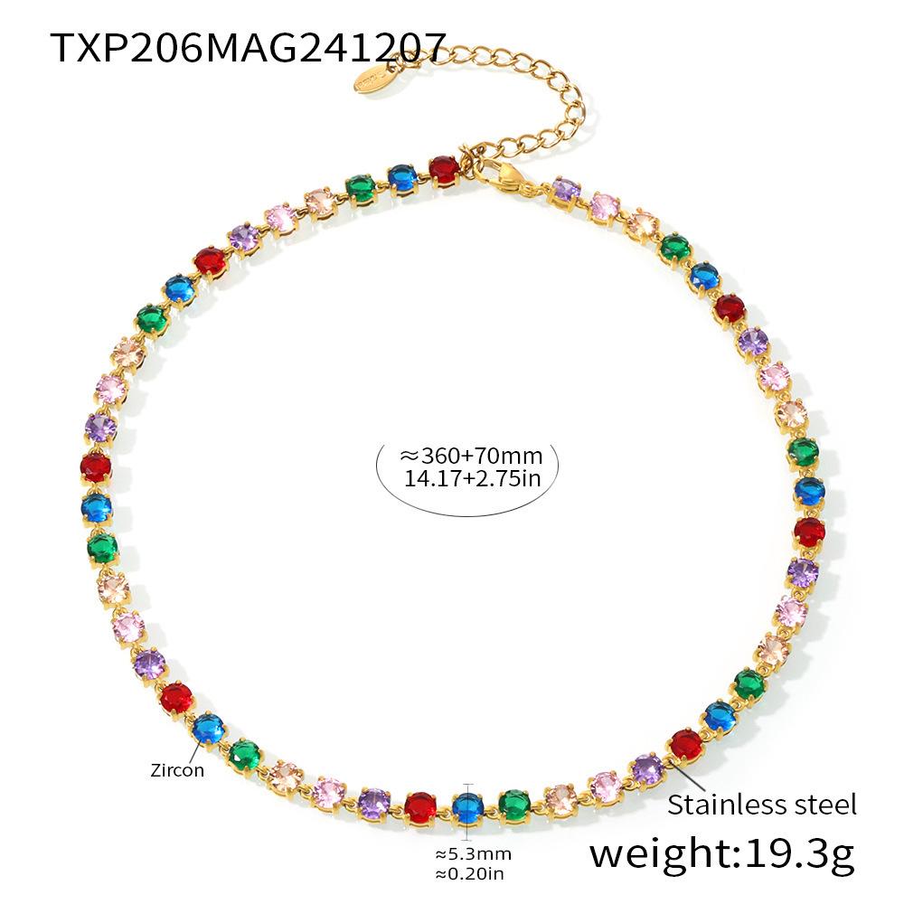 Handmade Prong Setting 5mm Colorful Zircon Shiny Bracelet & Necklace Set, 18K Gold Plated Luxury Jewelry