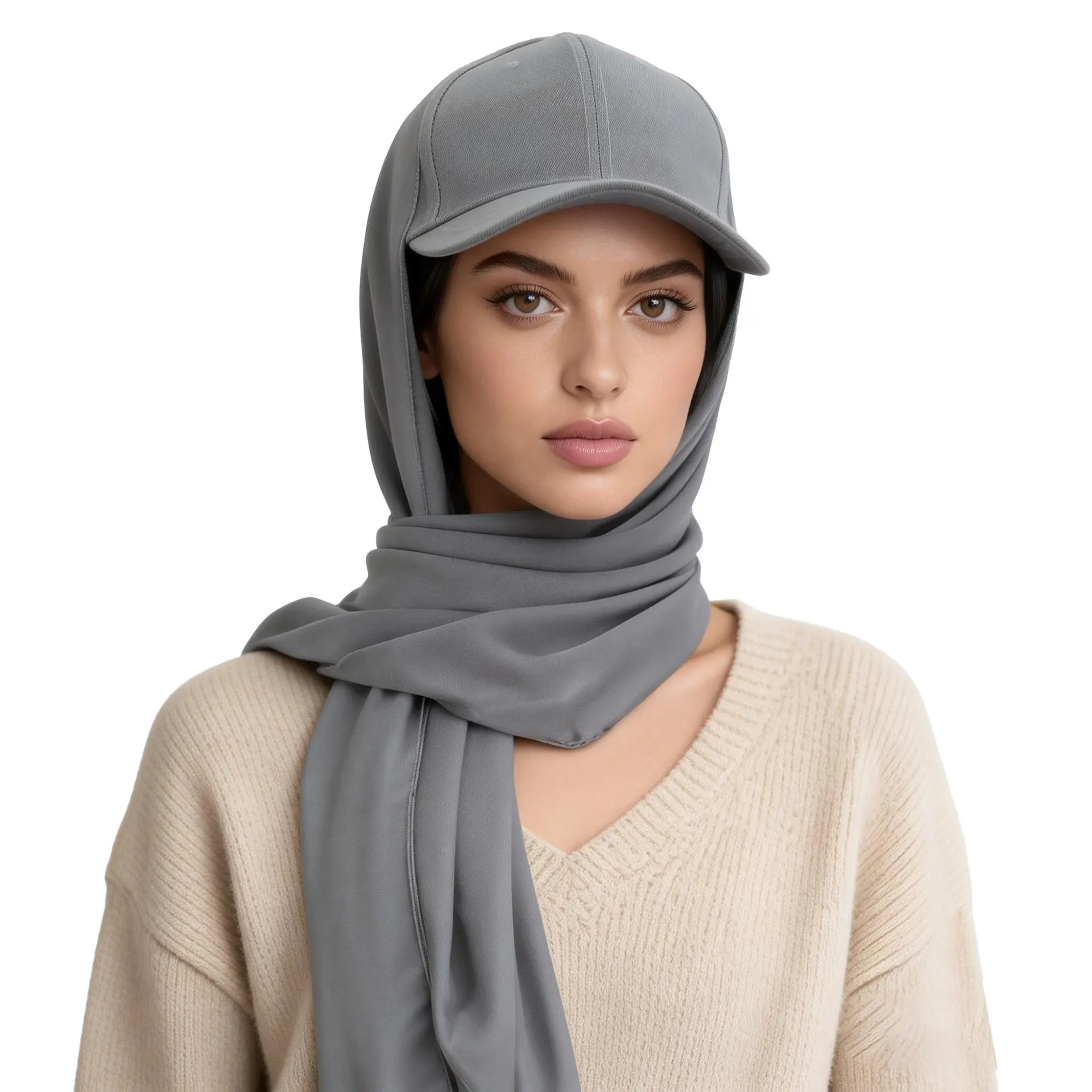 Effortless Visor Baseball Cap Integrated Long Scarf Hijab Wrap Sun Protection Full Coverage Lightweight Soft Breathable Outdoor Daily Wear