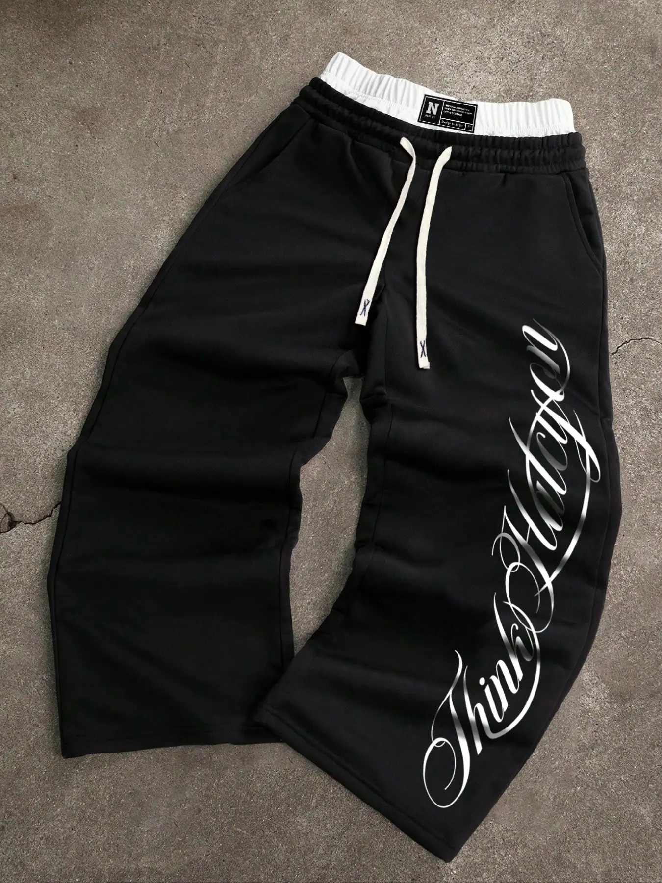 Unisex Layered Double Waist Wide Leg Sweatpants Loose Graphic Side Letter Print Baggy Track Pants Casual Street Style Dance Loungewear