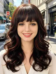 Highlights Medium-Length Wig, Voluminous Youthful Look, Natural Scalp, Easy to Wear and Maintain, High-Temp Fiber, Halloween Christmas Style