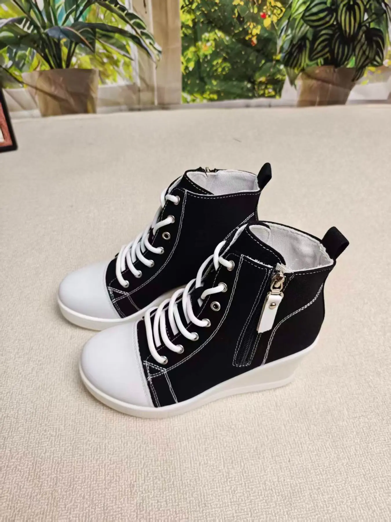 Women's High-Top Canvas Shoes, New Fashionable Thick Sole Casual Sneakers, Comfortable Slip-On Design for Daily Wear & Outdoor Activities, Walking Shoes