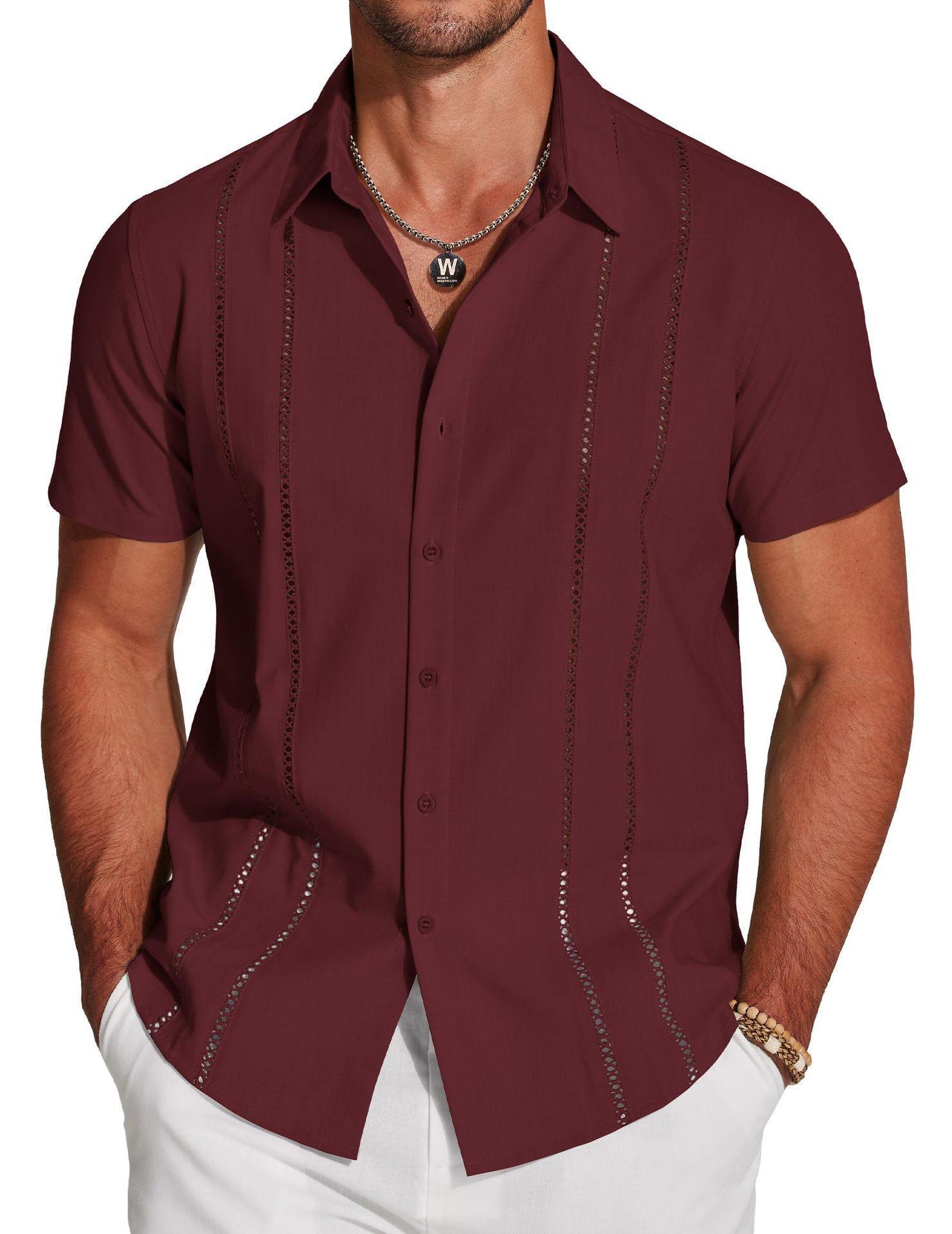 Men's Versatile New Fashion Business Solid Color Short Sleeve Shirt with 3D Digital Print Casual Menswear