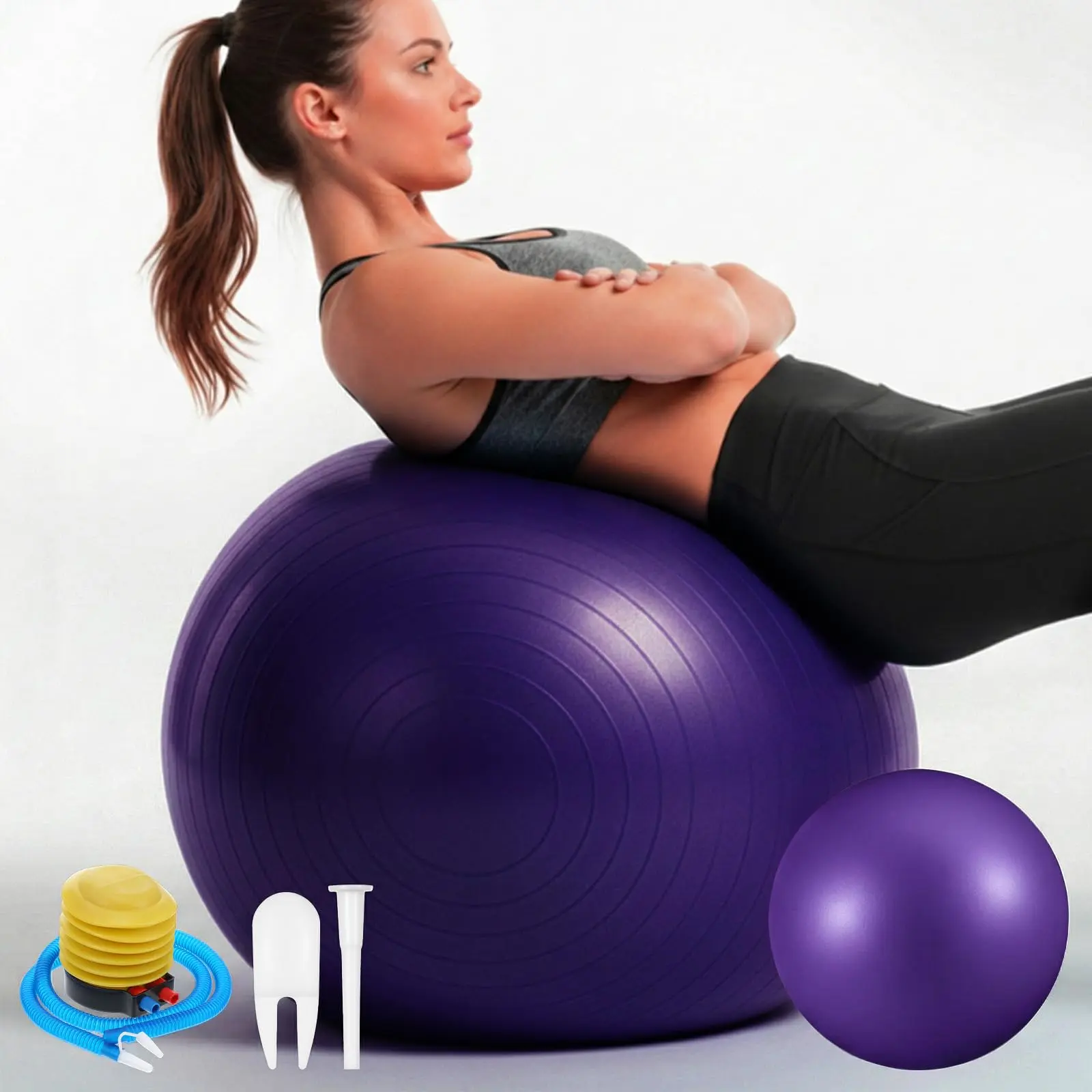 2 PCS Yoga Balls: 18-inch Thickened Anti-Burst Fitness Ball & 10-inch Anti-Slip Balance Ball. Ideal for workouts, stretching and balance training, perfect for women, Pilates, yoga and general fitness. Yoga Exercise Ball