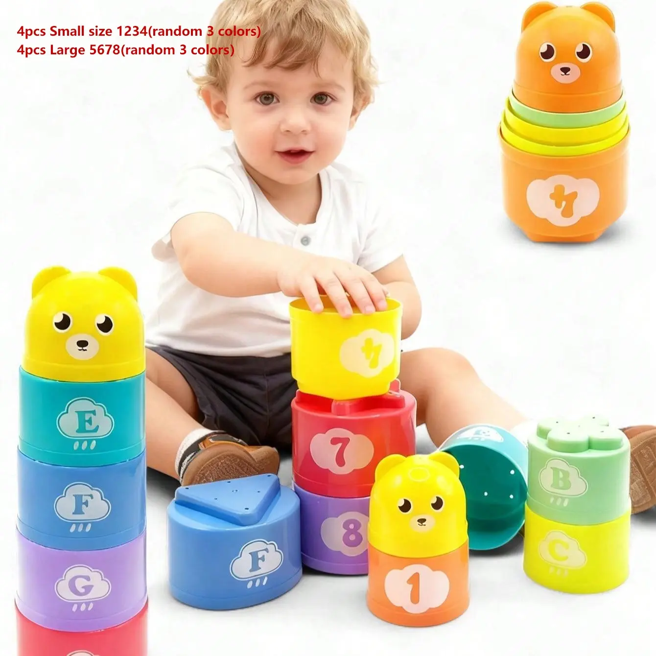 9pcs Baby Educational Stacking Cups Set, Preschool Learning Tool, Stacking Block Game, Kids Science & Education Cognition Large Particle Building Blocks, Digital Letter Pattern Stacking Cups (Random Colors)