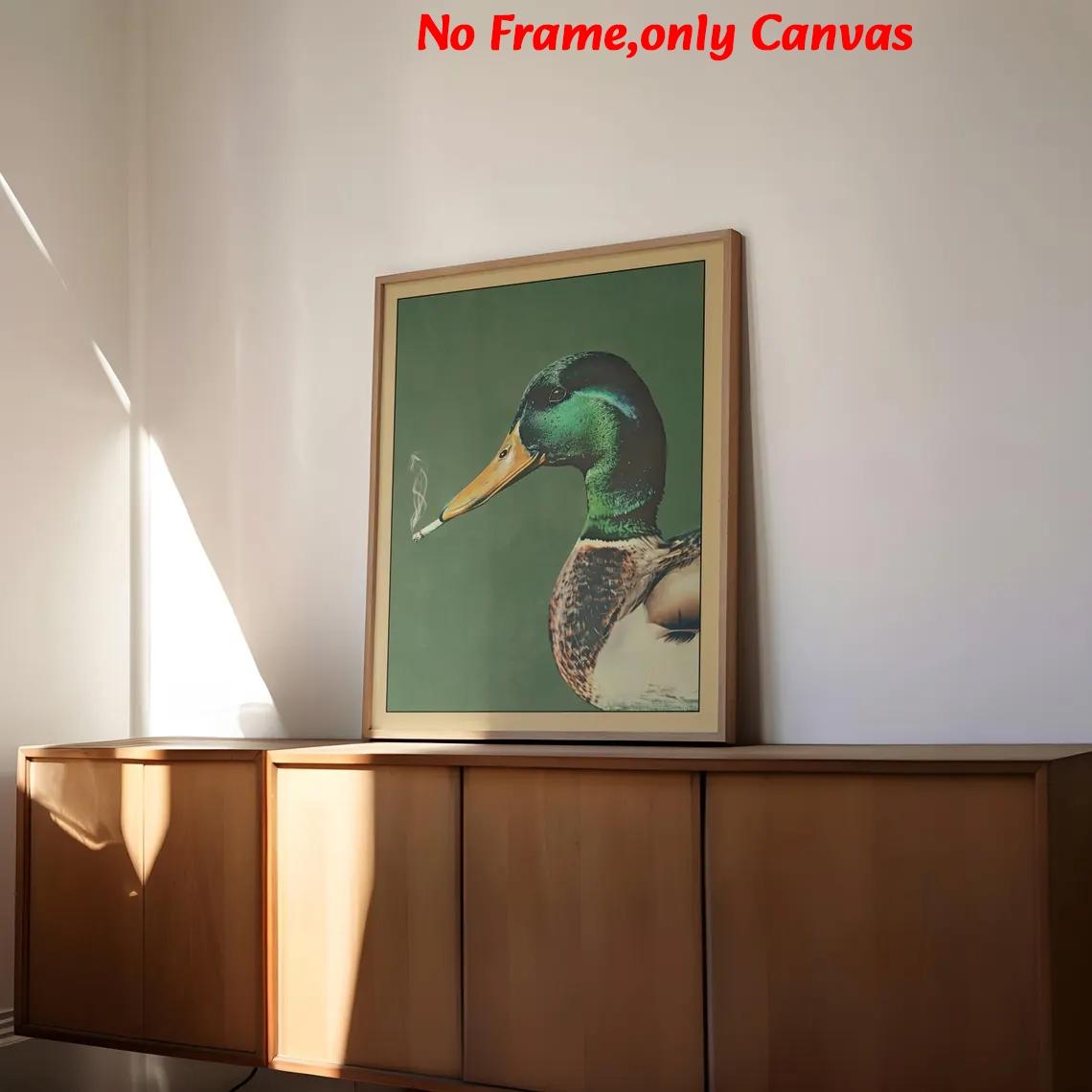 Unframed Wall Art, Vintage Poster, Modern Art Design Mallard Duck Smoking Print, Whimsical Animal Canvas Painting, Bedroom Decor, Living Room Decor Aesthetic, Room Decor, Modern Home Decor, Housewarming Gift