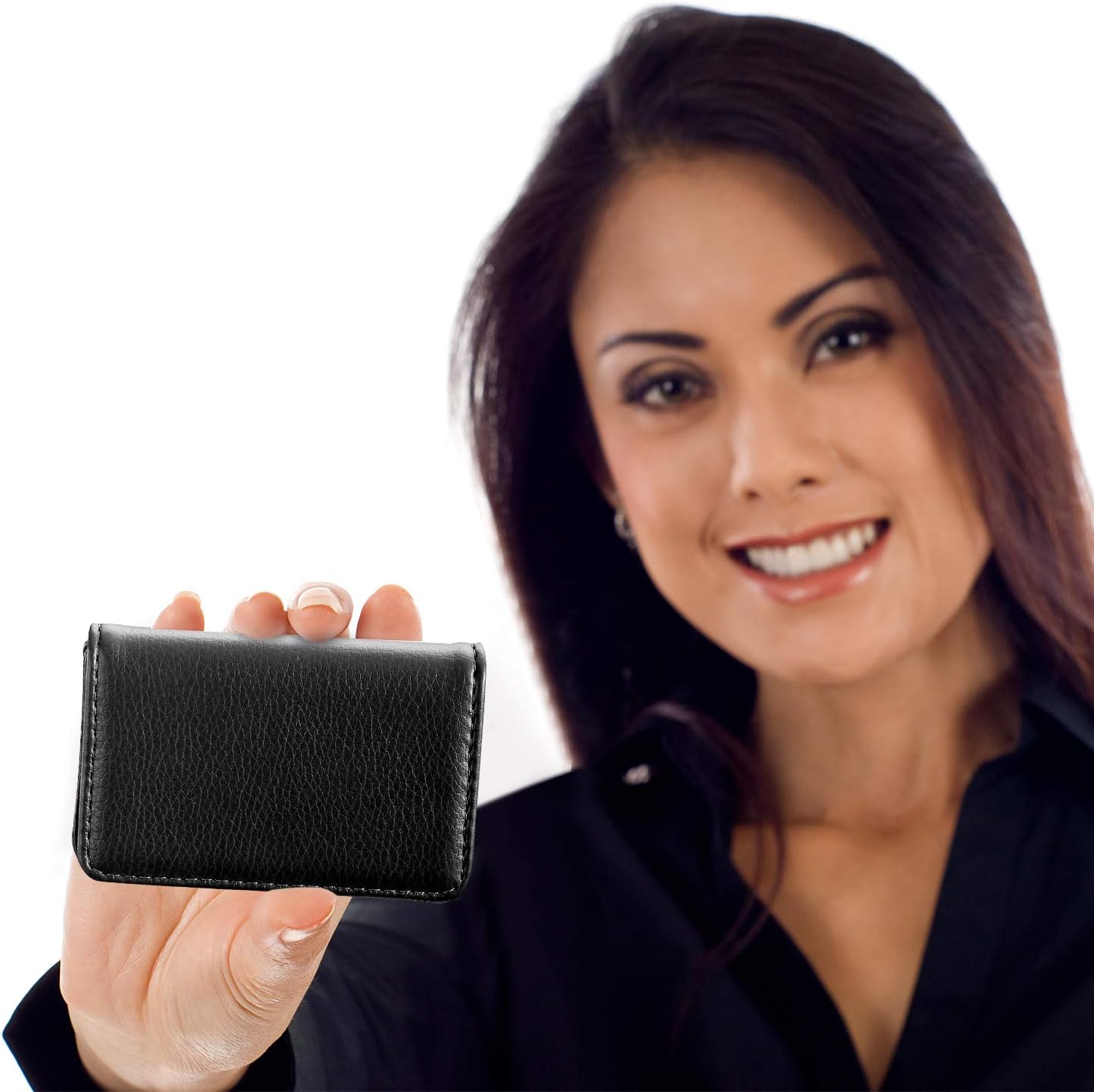 2 Pack Business Card Holder, Business Card Wallet Leather Business Card Case Pocket Business Name Card Holder with Magnetic Shut, Credit Card ID Case wallet