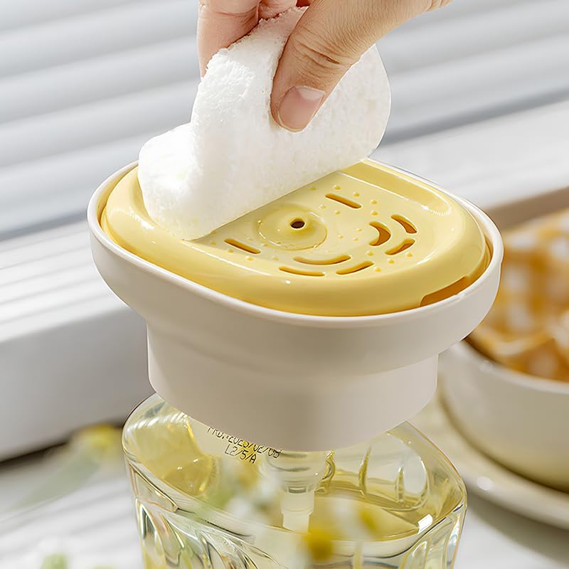 1pc Dish Soap Dispenser, Kitchen Pump Tray, 4.72*2.76*3.07 Inches Quick Draining Station, Compact Dishwashing Solution for Dorm Home Apartment RV Sponge Scrubber Dishcloth and Everyday Sink Organization Beige