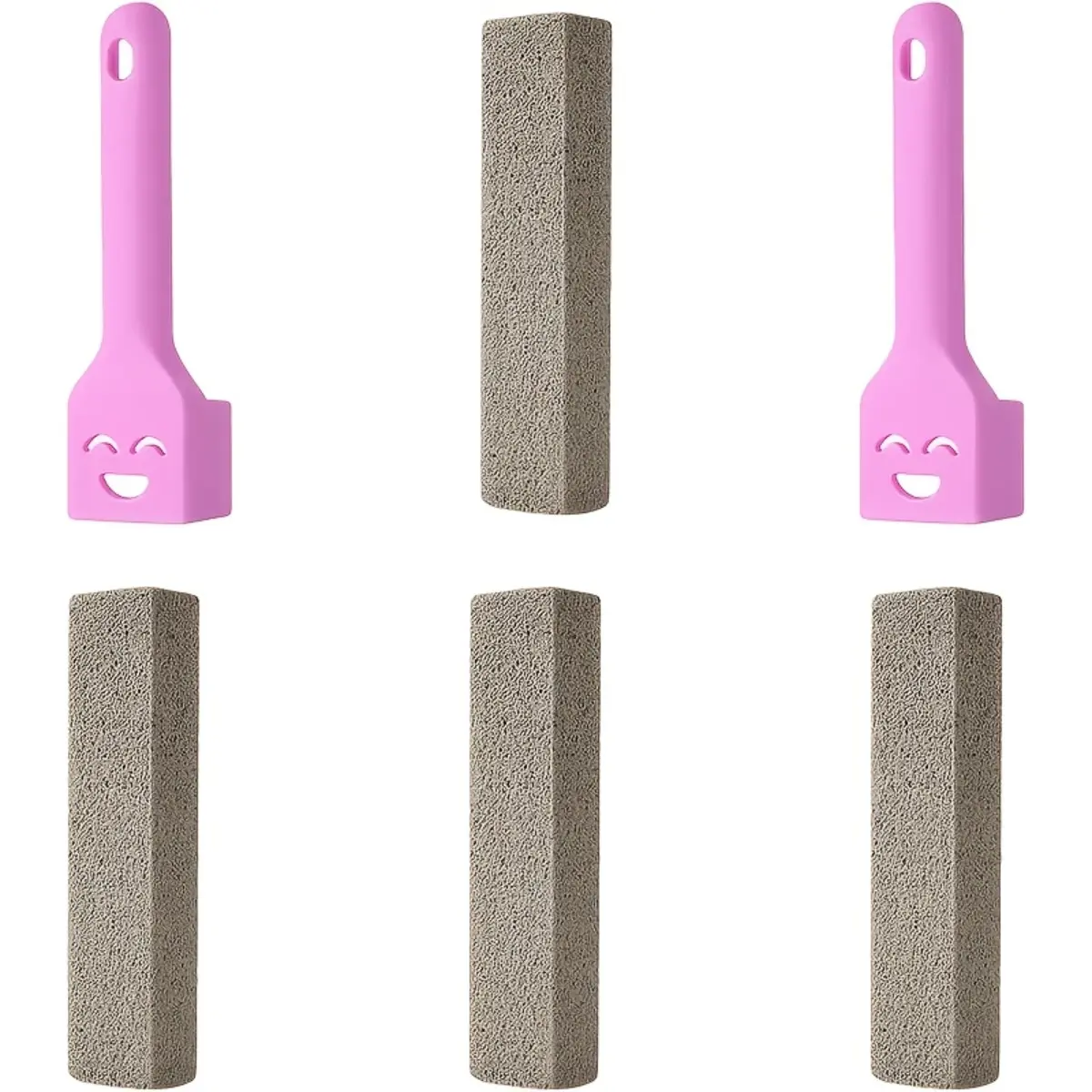6 Pack Pumice Cleaning Stone with Handle Replaceable Pumice Scour Pad Set Heavy Duty Toilet Bowl Cleaner Stain Remover Stick for Bathroom Kitchen Swimming Pool Tile Grout Household Cleaning Tools Kit