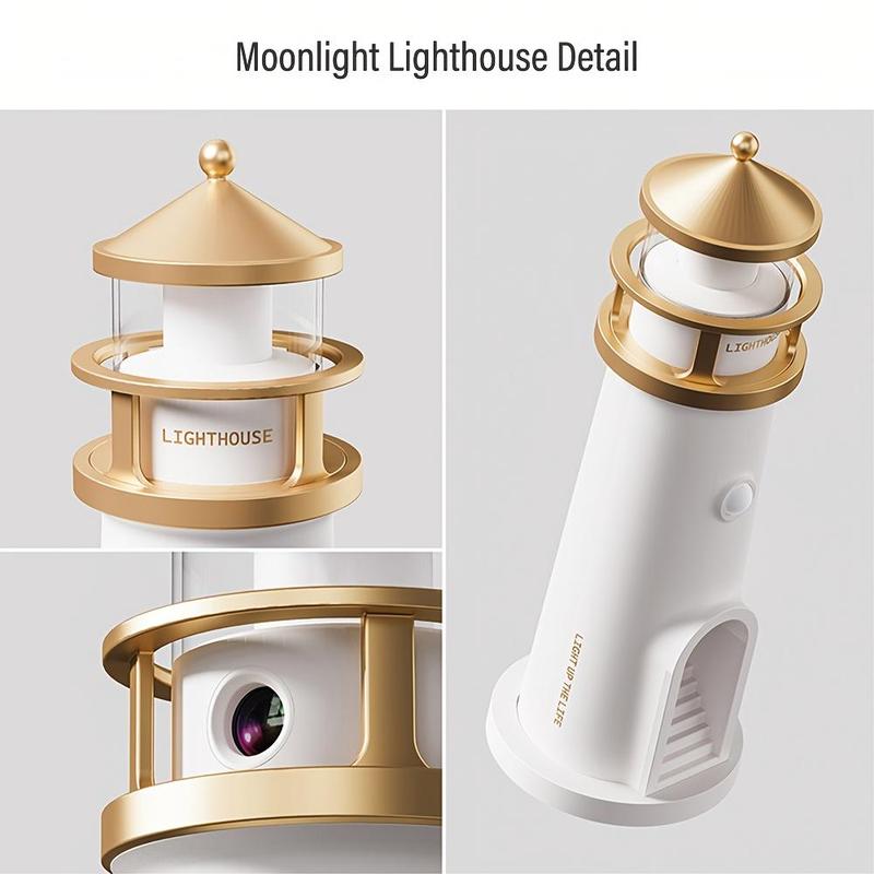 Moonlight Lighthouse Projection Light with Motion-Sensor Night Light, USB Rechargeable Lighting, Bedroom Bedside Lamp, LED Moonlight Projection Ambient Light, Decorative Gentle Lamp