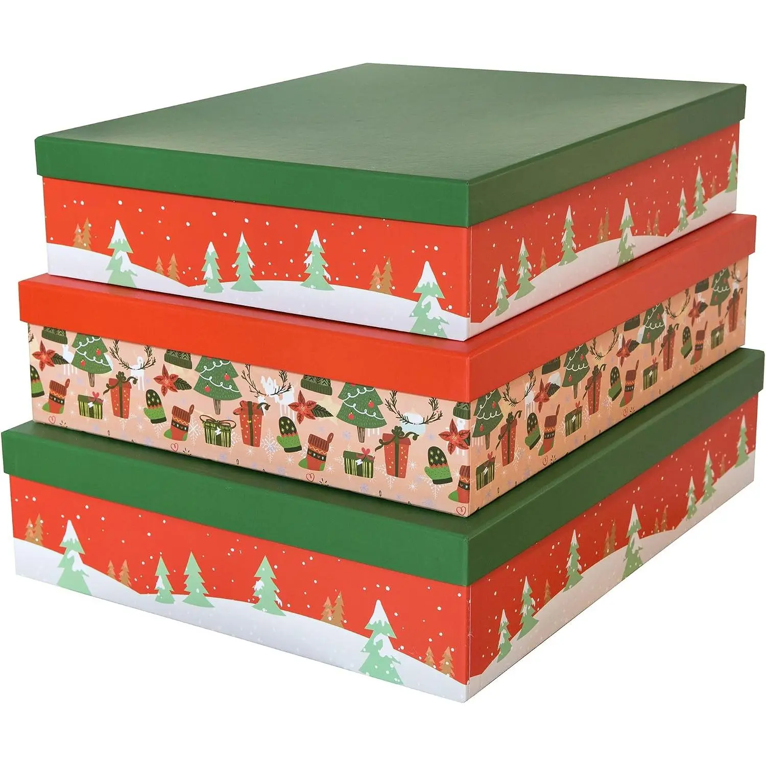 - Large Christmas  Boxes with , Set of 3, Red and Green | Extra Big Nesting Cardboard Holiday Boxes for Presents and Sweaters,  Decorative Storage for Seasonal Decor