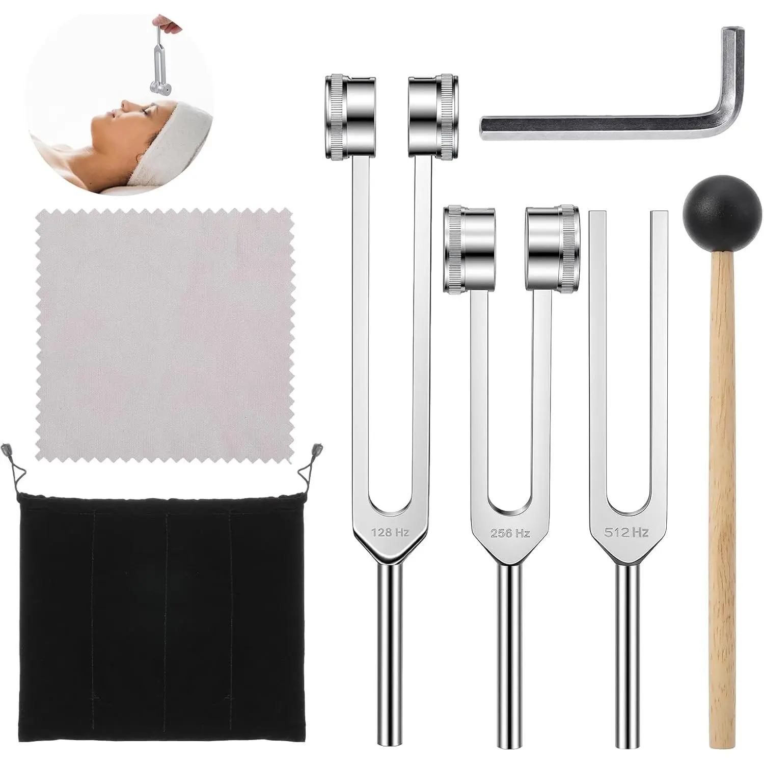 Tuning for Healing Instrument (128Hz, 256Hz, 512Hz) - Tuning Fork Set with, Sound Healing Instruments for Yoga/Chakra/Sound/Meditation Beginner, Gift for