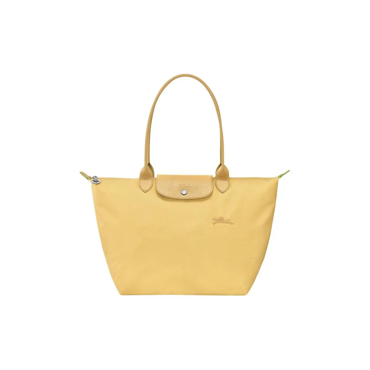 Longchamp Le Pliage Green 31 Reversible Tote Bag for Women, Embroidered Logo, Wheat Yellow, Recycled Nylon and Leather Trim