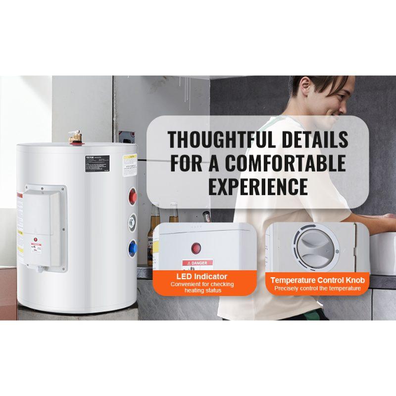 VEVOR Electric Water Heater, 10 Gallon Tank Instant Hot Water Heater, 1.6Kw Tankless Water Heater w/ LED Display, Knob Control, IPX4 Waterproof Side Connection On Demand Heaters for Shower, Bath VEVOR Electric Water Heater, 10 Gallon Tank Instant Hot Water Heater, 1.6Kw Tankless Water Heater w/ LED Display, Knob Control, IPX4 Waterproof Side Connection On Demand Heaters for Shower, Bath