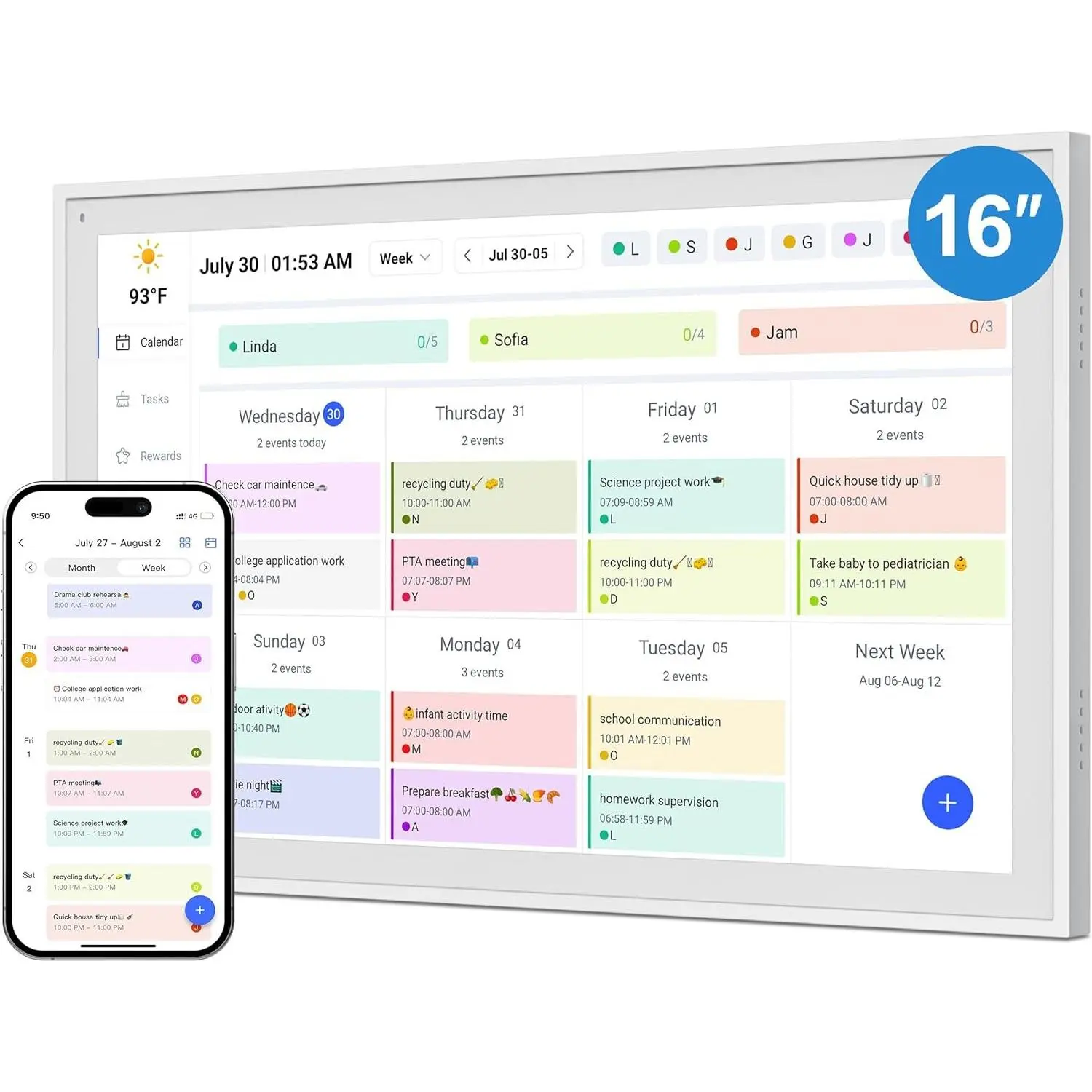 Digital Calendar, Smart WiFi Electronic Calendar&Chore Chart, IPS Touch Screen HD Display for Family Schedules, Share Moments Instantly from Anywhere