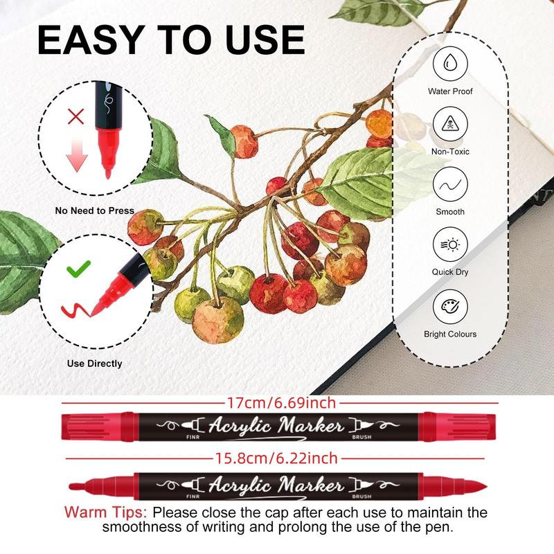 Acrylic Paint Marker Set, 1 Box Dual Tip Acrylic Paint Pen, Permanent Acrylic Paint Markers for Rock Painting, Canvas, Wood, Glass, Ceramic, Fabric, Plastic, Acrylic Marker Pens
