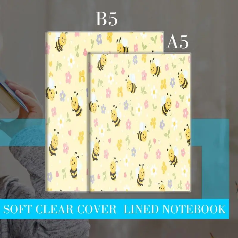 Playful Whimsical Cartoon Bee & Floral Print Notebook, Double-Sided Vibrant Design with Small Heart Accents, Multiple Specifications Available, Ideal for Office Daily Writing and Casual Note-Taking Scenarios