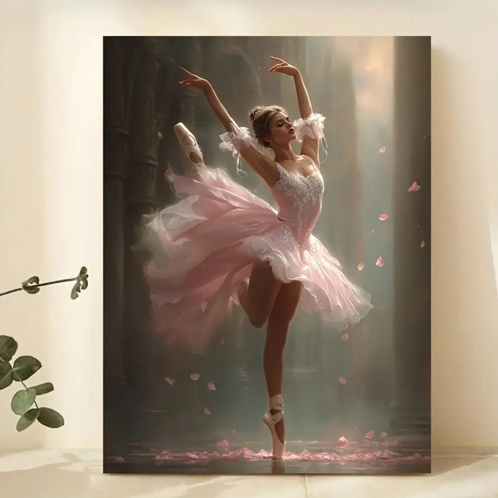 2D Flat, 1pc Pastel Pink Ballet Wall Art - Elegant Ballerina Canvas Suitable for Girls' Room Decor,, Dance Studio, Frameless Hanging Picture with Hook Installation, Ideal Gift for Dance Enthusiasts, 12x16 Inch