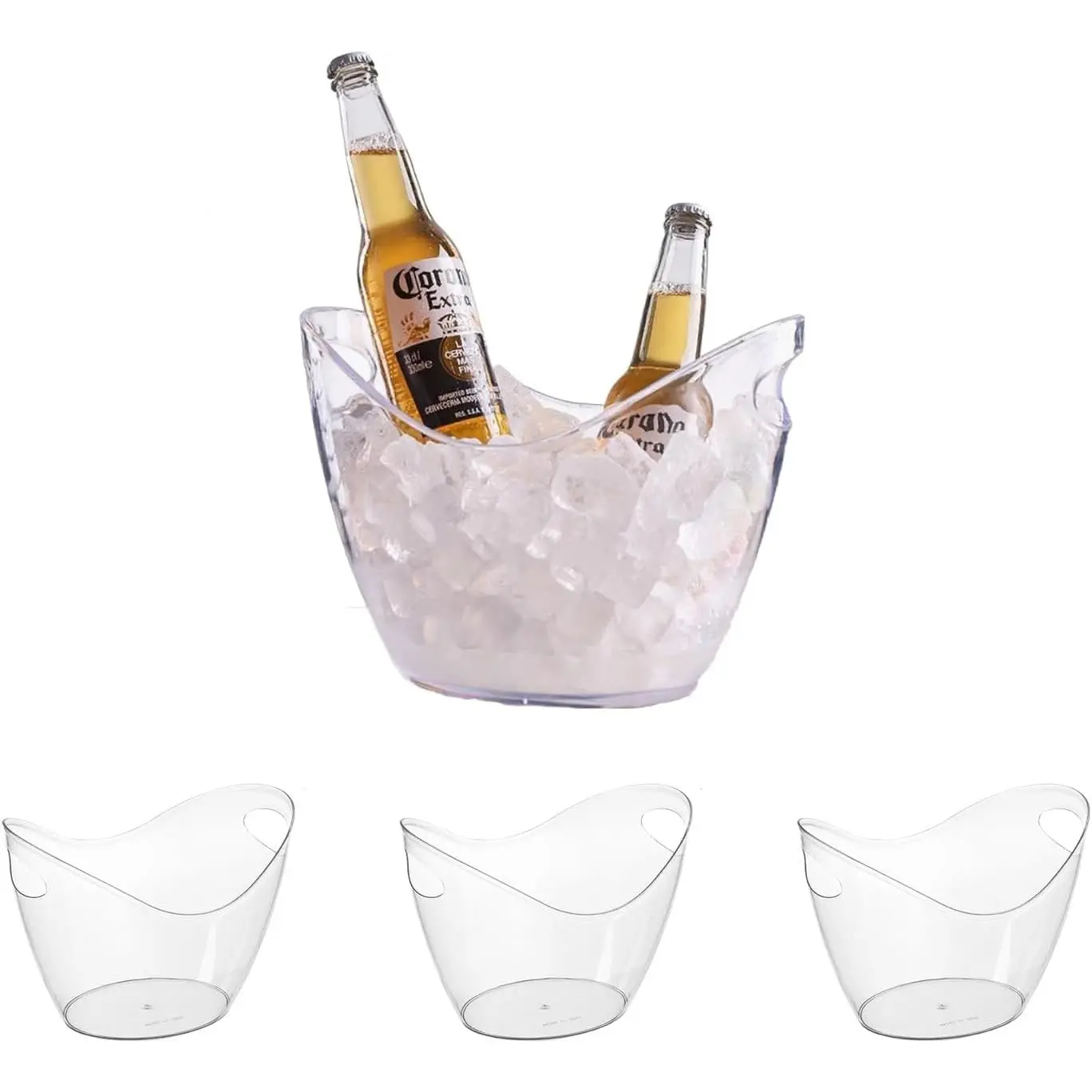Clear Ice Bucket 4 Pack, 4L Acrylic Ice Buckets for Parties - Beverage Tub for Champagne, Beer, Wine Bottles, Large Drink Cooler Bin for Home or Commercial Use