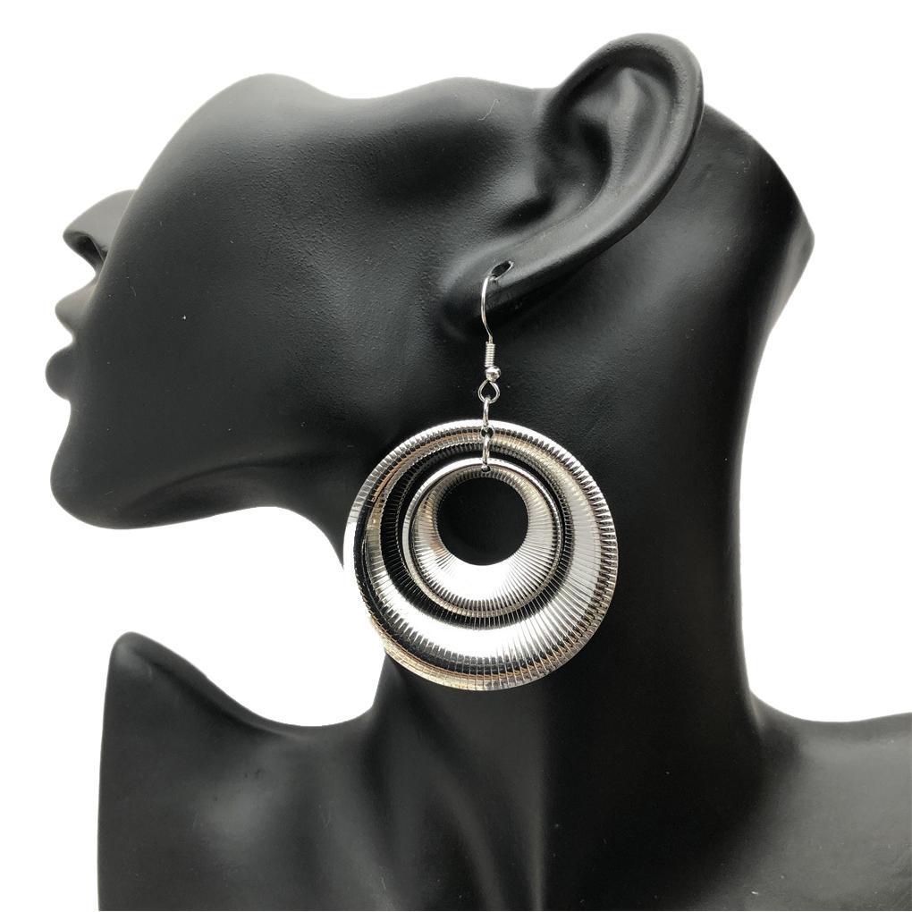 Layered Hollow Metal Hoops Geometric Double Circle Dangle Earrings | Bold Vintage Statement Design | Fashion Trendy Jewelry for Women | Lightweight & Eye-Catching Daily Wear | Perfect Valentine's Day Gift for Her
