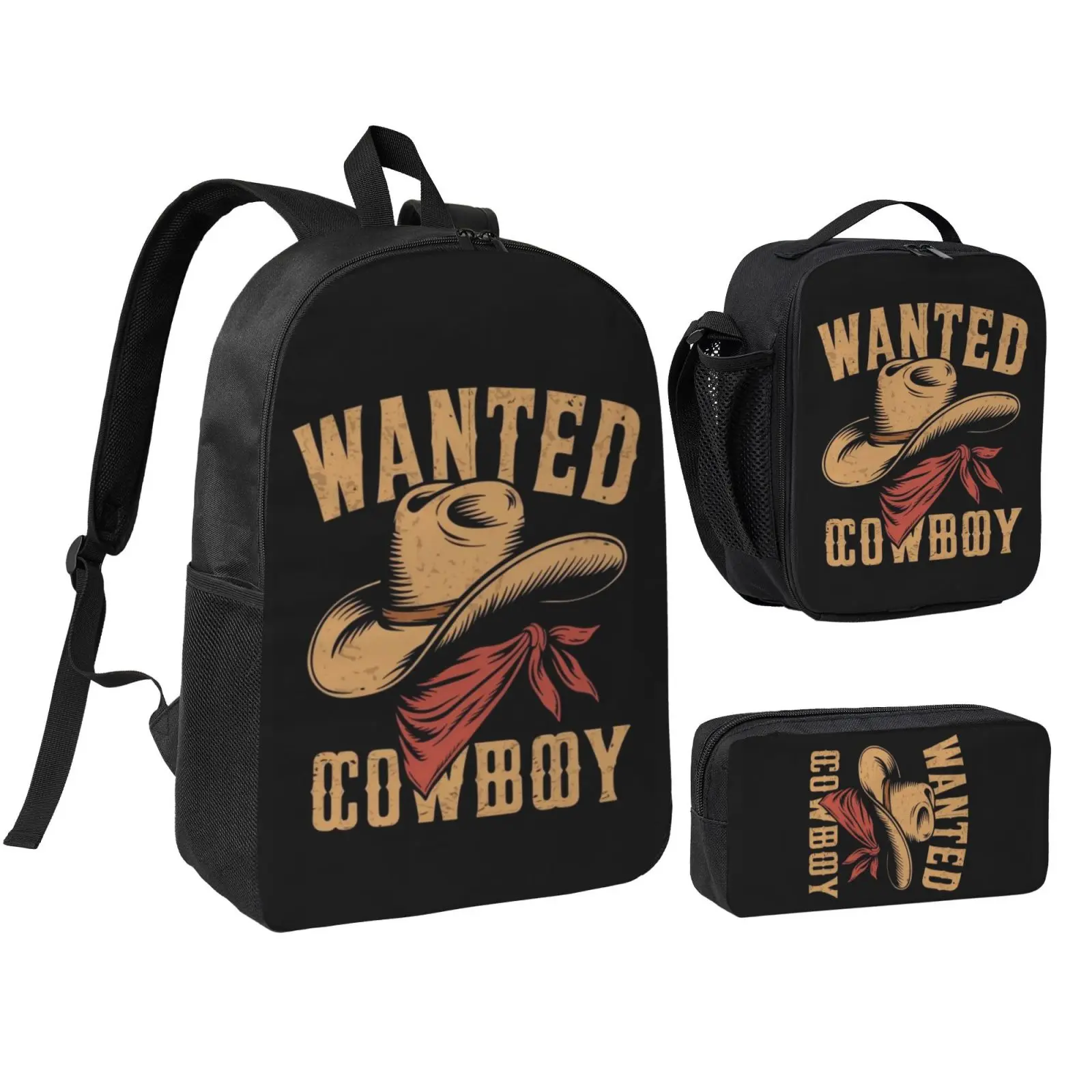 Anime Western1 Kids 3Pcs Multipurpose Teen Backpack Set with Adjustable Shoulder Straps, School Bookbag, Insulated Lunch Box & Pencil Bag for Boys Girls Daily School Travel Office