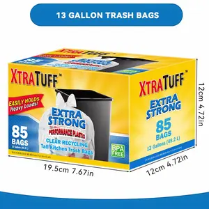 13 Gallon Puncture Tear Resistant Boxed Disposable Garbage Bag, 85pcs Kitchen Drawstring Trash Bags Fresh Clean Scent With Lemon Mint Scent
