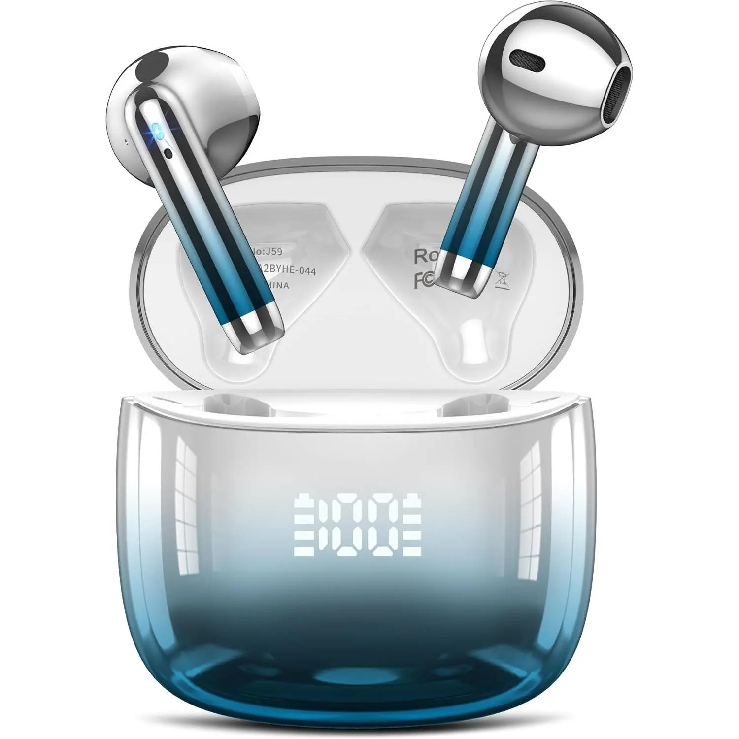 Light Blue Wireless Bluetooth 5.4 Audio Headset Earbuds - 48H Playtime, LED Power Display, IPX7 Waterproof, 4 Mics, Fast Charging, Stable Connection, Noise Reduction for Android iOS Devices (Sports & Outdoor Accessory Gift), Shell, Electronic, Digital, He