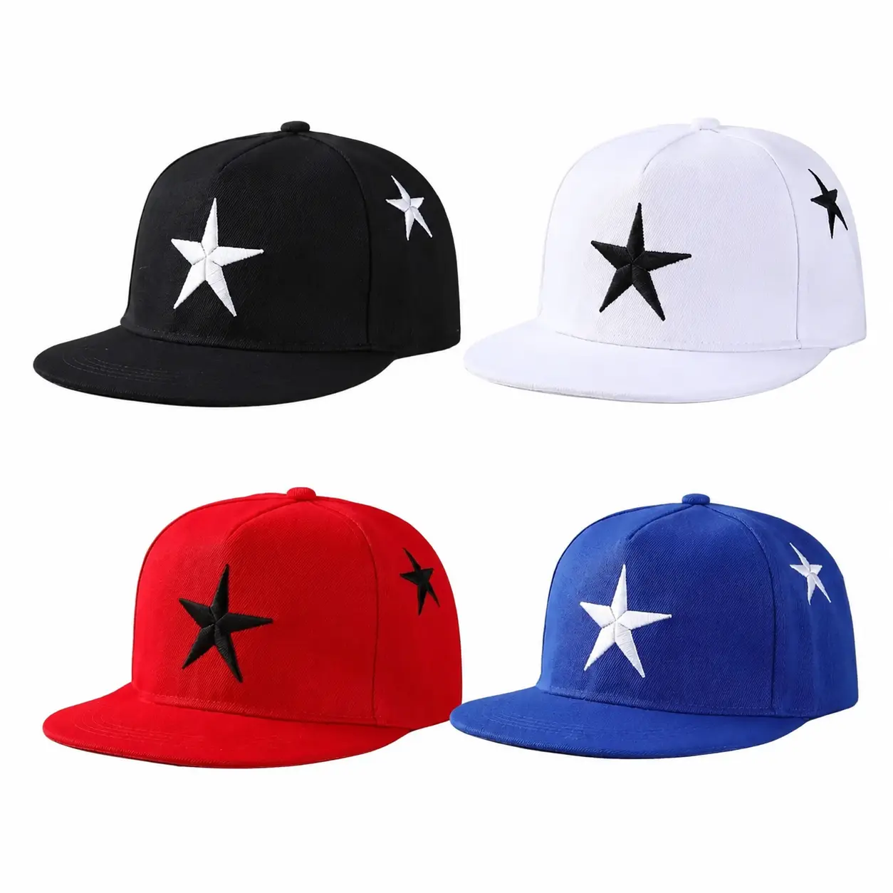Stylish Unisex Five-Pointed Star Flat-Bill Baseball Cap — Lightweight Breathable Cotton Blend for Skateboarding, Cycling, Outdoor Activities, Sun Protection & All-Season Casual Wear