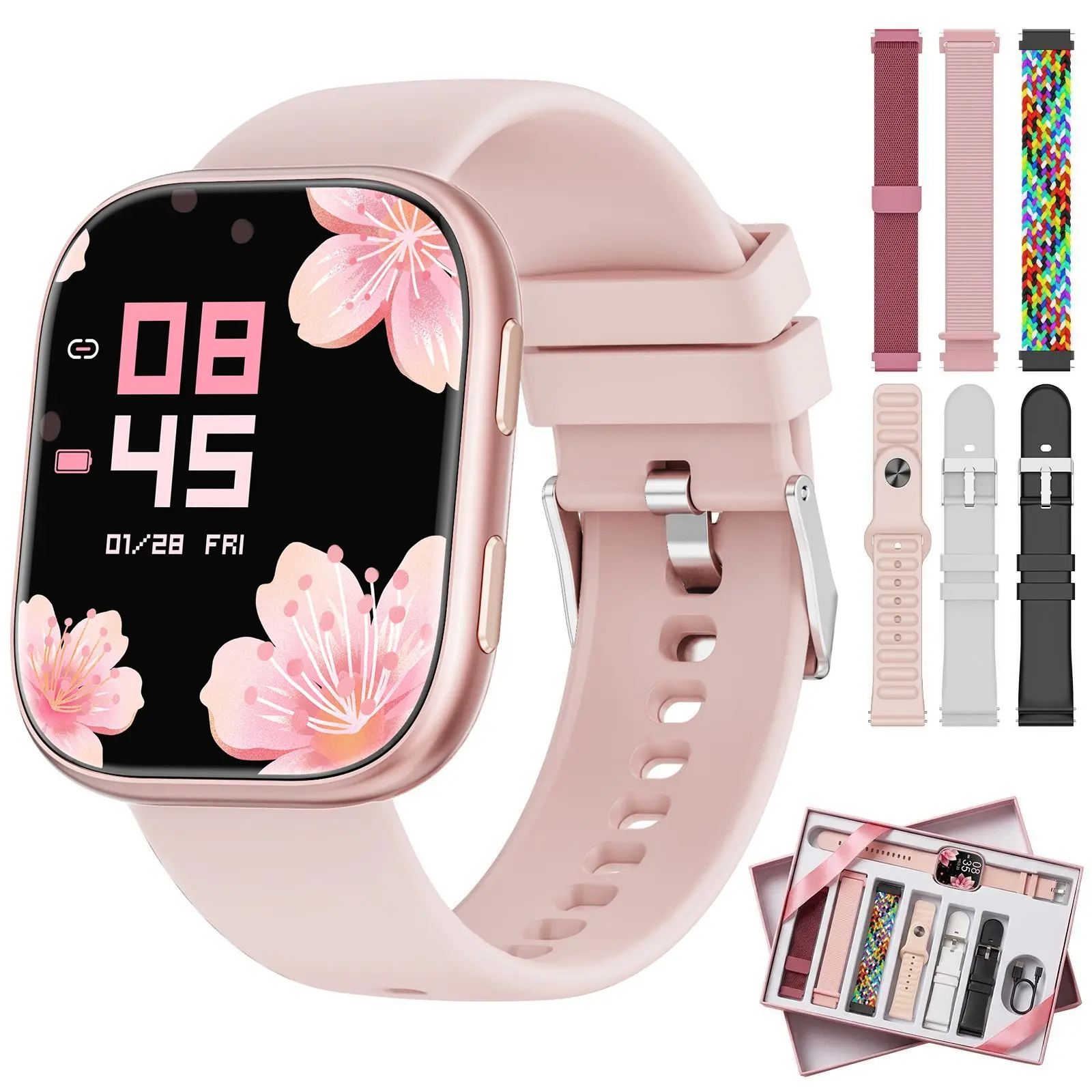 2026 Fashionable Women's Smartwatch Gift Set 1.83-inch Touchscreen Display Answer/Make Calls 100+ Sports Modes Message Alerts DIY Customizable Watch Faces Wearable Device Compatible with Android & iOS Phones Systems Gift for Wife Gift for Girlfriend