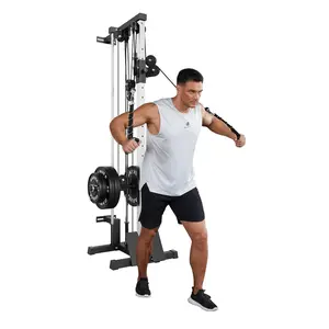Wall Mount Cable Station, LAT Pulldown Machines with 19 Positions Dual Pulley System, Cable Crossover Machine with Footplate, T-Bar and More Attachments Workout Equipment Home Gym