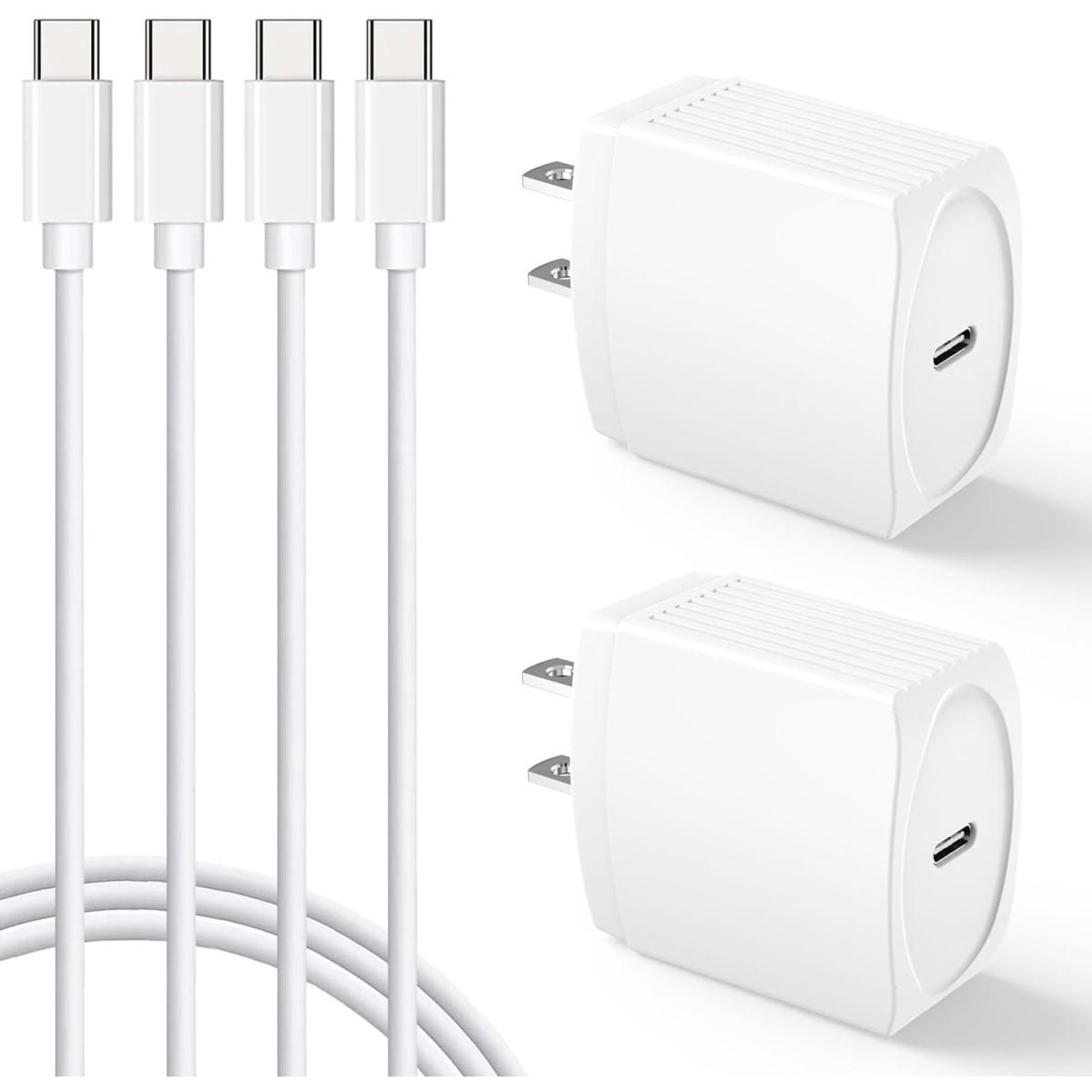20W USB C Fast Charger Compatible with iPhone 16/16 Plus/ 16 Pro Max/ 15/ iPad Pro, 2Pack PD USB C Charger Block with 6FT Type C to C Cable