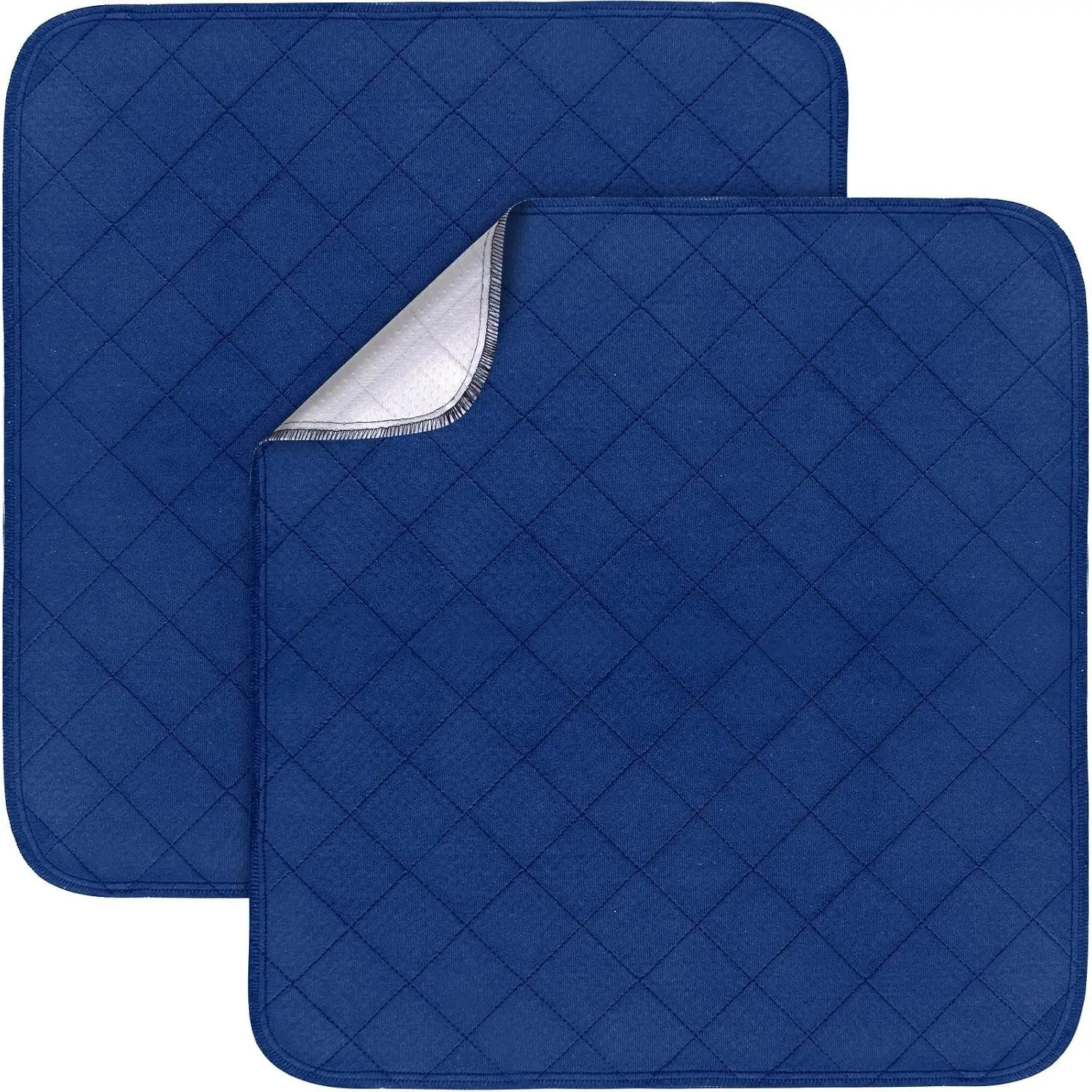 Quilted Rectangular Waterproof Wheelchair Seat Covers, 2-Pack 22"x21" Non-Slip Absorbent Reusable Washable Incontinence Car Seat Protectors, Navy