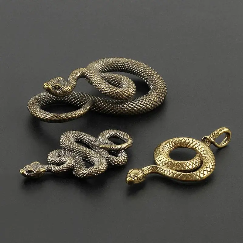 Unisex Brass Snake Shape Key Ring - EDC Outdoor Accessories, Copper Car Hanging Decoration