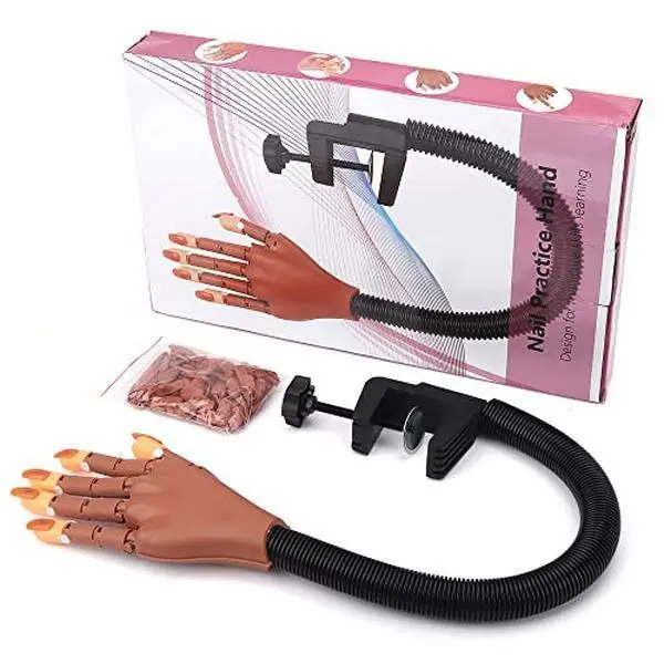 Flexible Practice Hand for Acrylic Nails, Adjustable Fake Mannequin Hand with 100PCS Nail Tips, Ideal for Nail Art Training and DIY Manicure Tools Supply