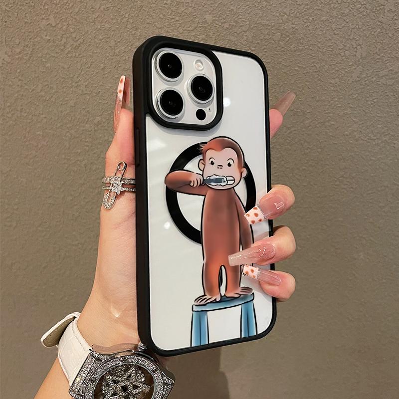 Compatible Case for iPhone 17 16 Pro Max 15 Plus 14 13 12 11 Curious George Brushing Aesthetic Print Shockproof TPU Lightweight Scratch Resistant Trendy Protection