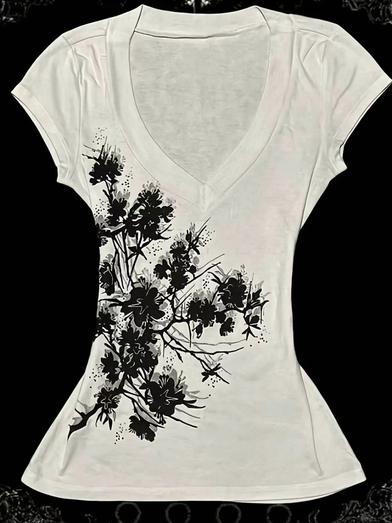 Women's Casual Floral Print V-Neck Short Sleeve T-Shirt, Perfect for Summer Vacation, Daily Commute and Everyday, Comfortable and Stylish Top