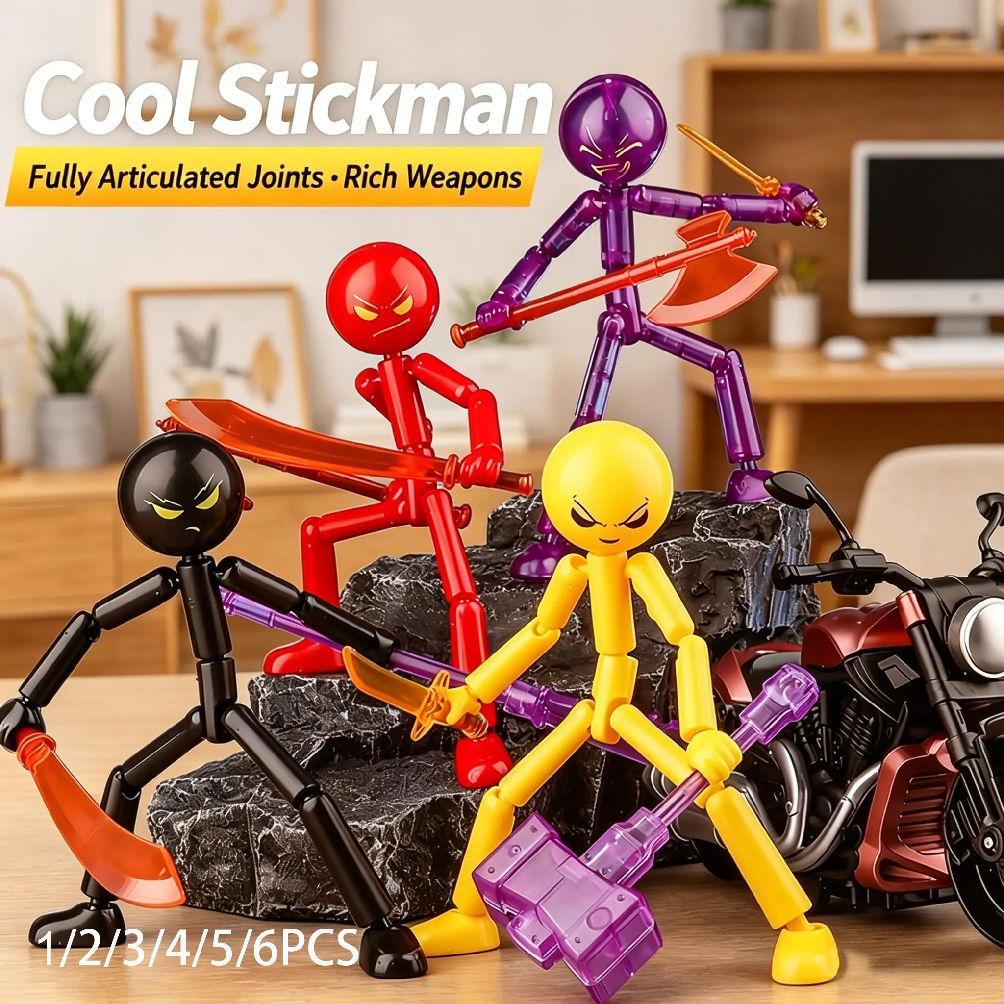 Cool Multi-Jointed Stick Figure, Articulating Figurine, Walking Stick Figure Desktop Decor, Rich Weapon Accessories, Perfect for Desk Decoration and Gifting