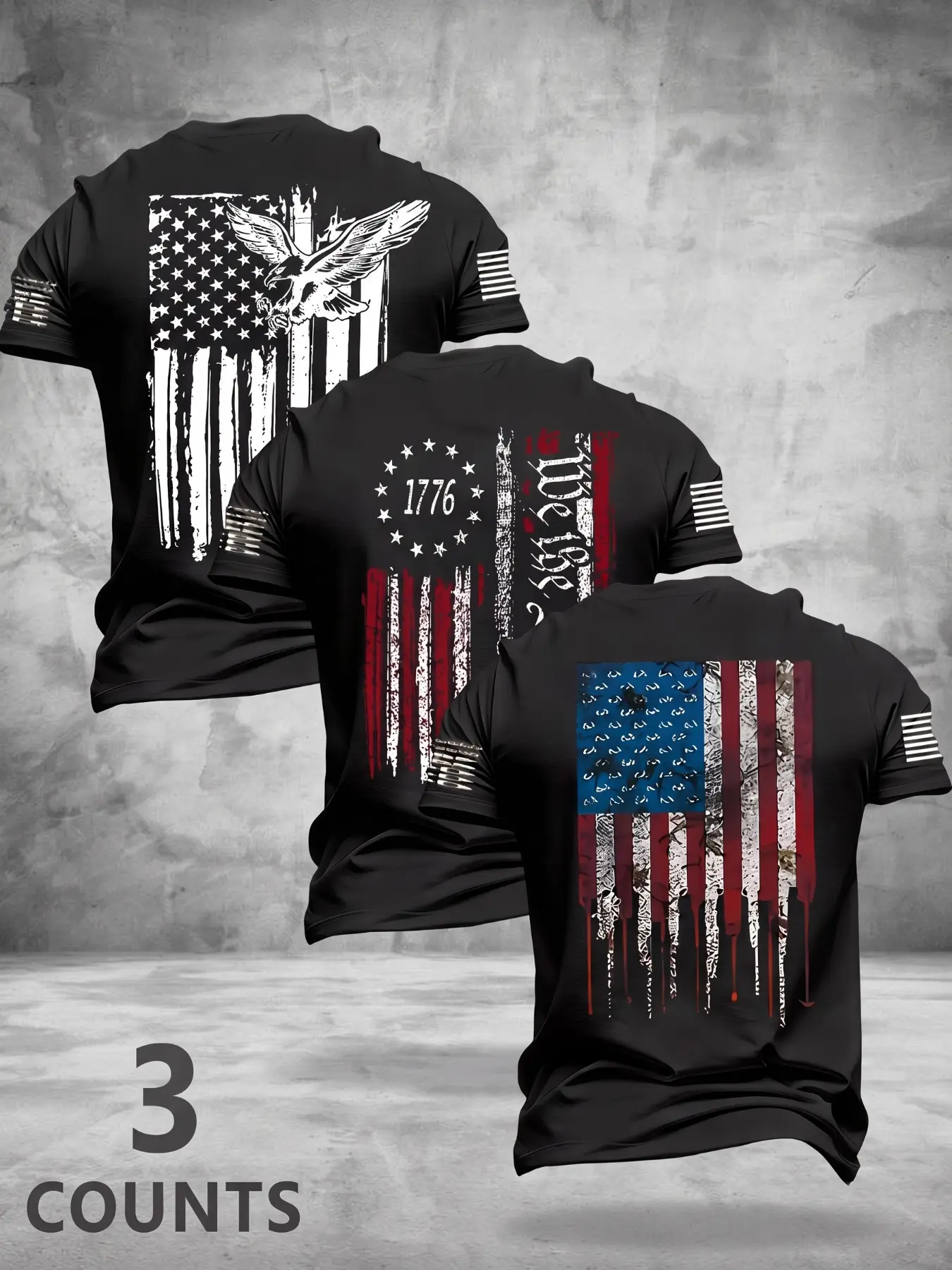 Polyester Men Graphic T-Shirts, Vintage Distressed 1776 We The People Eagle Drip USA Flag Patriotic Breathable Tees, Tactical Casual Tops For 4th Of July Independence Day, Outdoor Street Hip Hop Summer Daily Workout Apparel
