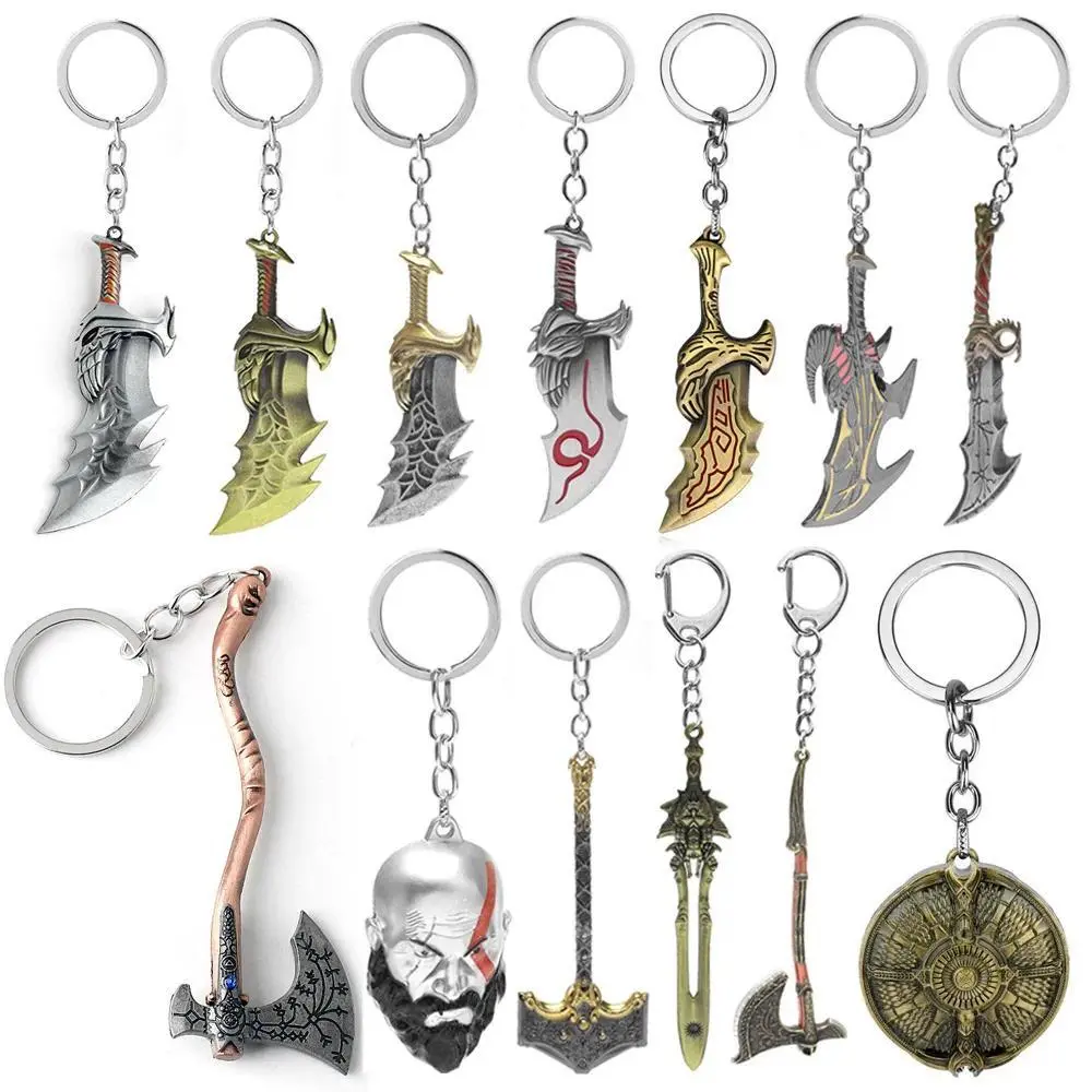 God of War Keychain Kratos Weapon Blades of Chaos Pendant Keyring Axe Sword Key Chains Men Women Car Keyring Accessories