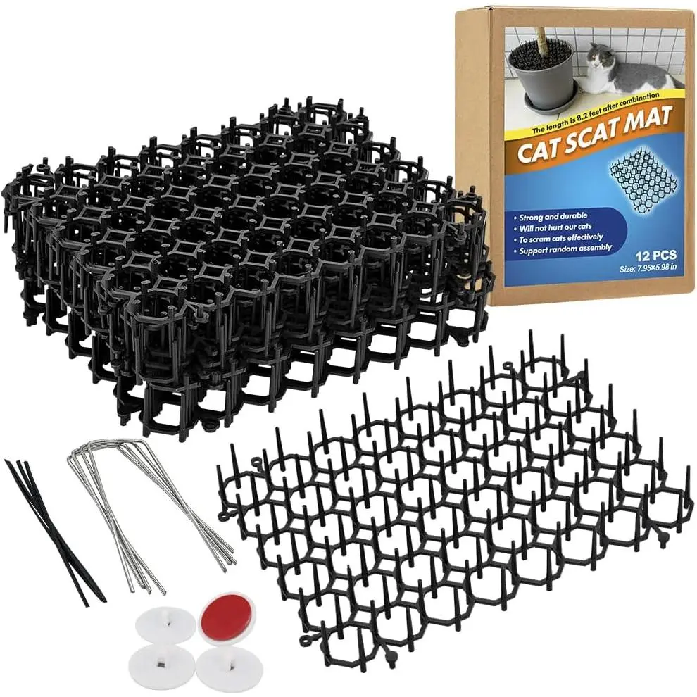 12 Pack  Deterrent Mat, 6 x 8 in Scat Mat with Spikes, Keep Cats  from , Indoor Furniture & Outdoor Garden Fence -  Repellent Barrier
