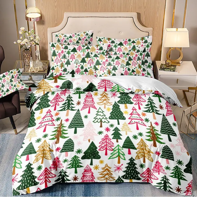 3-Piece Bedding Set with Christmas Tree Print, Soft Breathable Duvet Cover and Pillowcases, Multiple Sizes Available