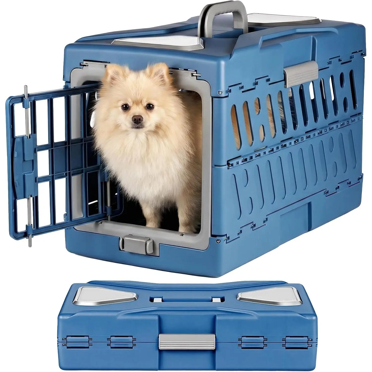 Collapsible Pet Carrier for Small Dogs & Cats - 3-Second Fold Portable Pet Travel Crate, Durable PP Material, Ventilated Design, Double-Sided Door, Foldable Pet Kennel for Car/Outdoor/Home